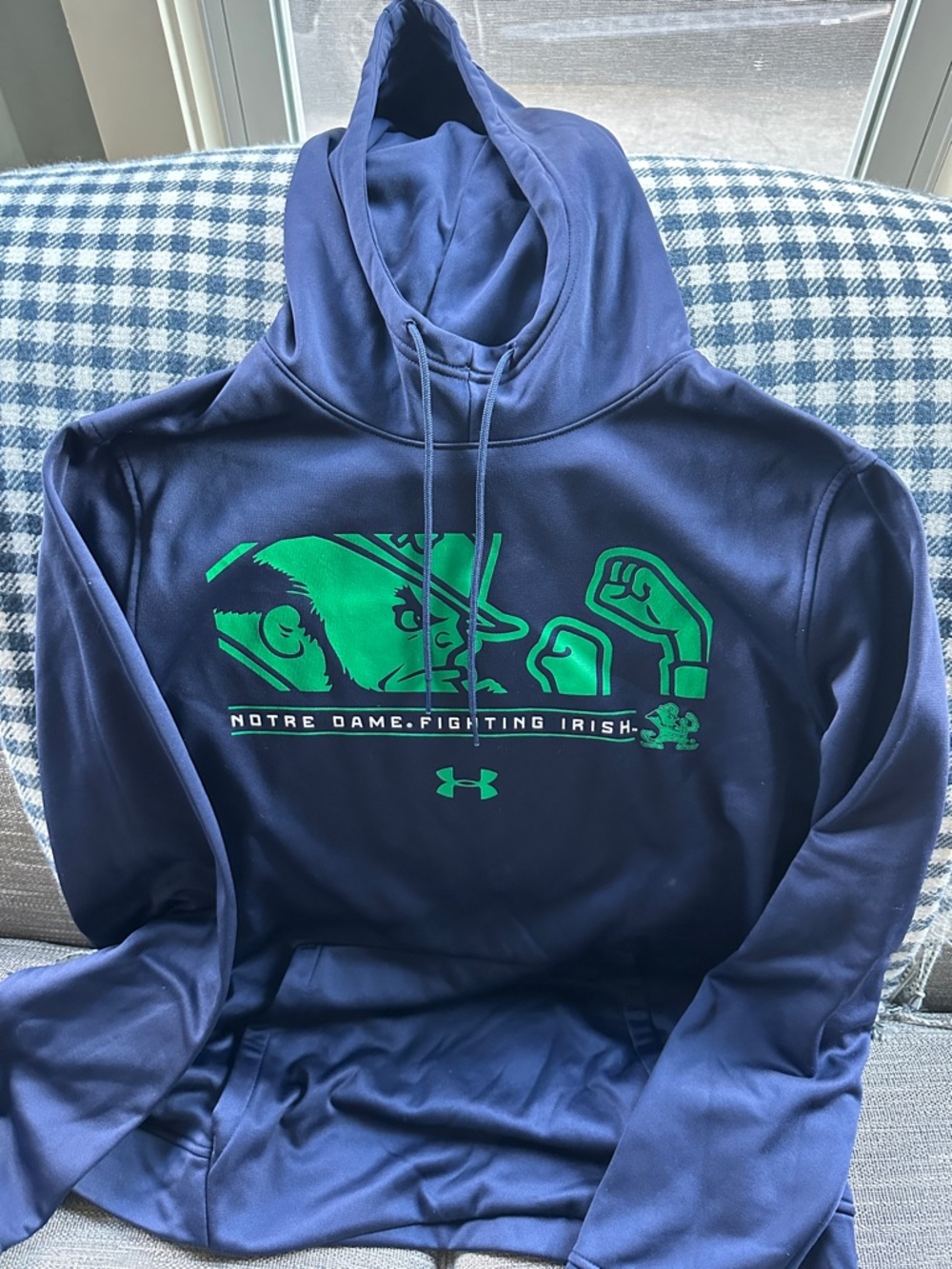 Under Armour Navy Pullover with Green Notre Dame Graphic